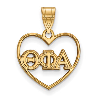 Sterling Silver Gold-plated LogoArt Theta Phi Alpha Sorority Greek Letters Heart Pendant