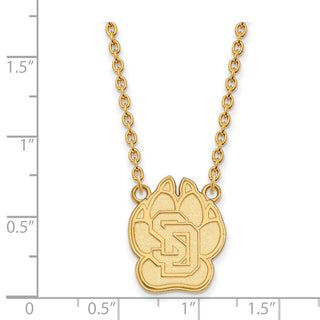 Sterling Silver Gold-plated LogoArt University of South Dakota Large Pendant 18 inch Necklace GP008USD-18
