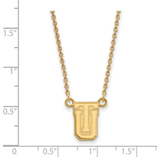 Sterling Silver Gold-plated LogoArt University of Tulsa T-U Small Pendant 18 inch Necklace