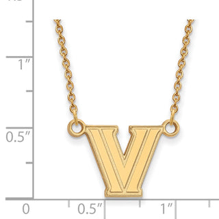 Sterling Silver Gold-plated LogoArt Villanova University Letter V Small Pendant 18 inch Necklace