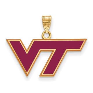 Sterling Silver Gold-plated LogoArt Virginia Tech V-T Medium Enameled Pendant