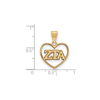 Sterling Silver Gold-plated LogoArt Zeta Tau Alpha Sorority Greek Letters Heart Pendant