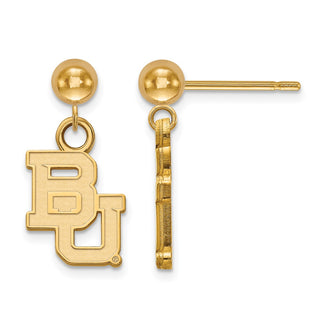 Sterling Silver Gold-plated LogoArt Baylor University Bears Dangle Ball Post Earrings