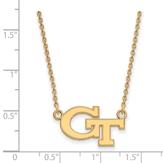 Sterling Silver Gold-plated LogoArt Georgia Institute of Technology G-T Small Pendant 18 inch Necklace