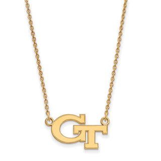 Sterling Silver Gold-plated LogoArt Georgia Institute of Technology G-T Small Pendant 18 inch Necklace