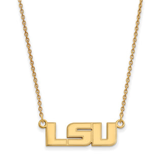 Sterling Silver Gold-plated LogoArt Louisiana State University L-S-U Small Pendant 18 inch Necklace
