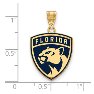Sterling Silver Gold-plated NHL LogoArt Florida Panthers Large Enameled Pendant