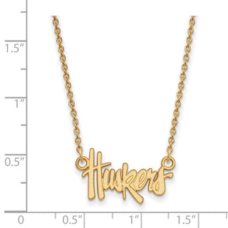 Sterling Silver Gold-plated LogoArt University of Nebraska Huskers Script Small Pendant 18 inch Necklace