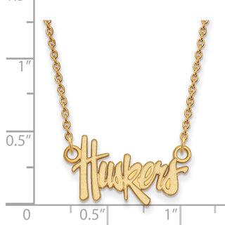 10k Gold LogoArt University of Nebraska Huskers Script Small Pendant 18 inch Necklace