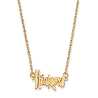 14k Gold LogoArt University of Nebraska Huskers Script Small Pendant 18 inch Necklace
