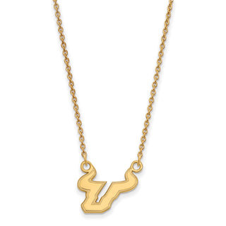 Sterling Silver Gold-plated LogoArt University of South Florida Bull Small Pendant 18 inch Necklace