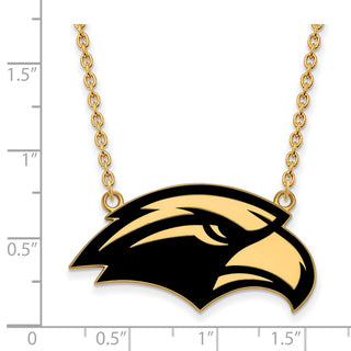 Sterling Silver Gold-plated LogoArt University of Southern Mississippi Eagle Large Enameled Pendant 18 inch Necklace