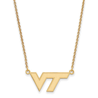 14k Gold LogoArt Virginia Tech V-T Small Pendant 18 inch Necklace