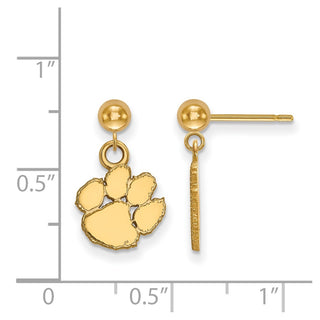 14k Gold LogoArt Clemson University Tiger Paw Dangle Ball Post Earrings