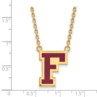 Sterling Silver Gold-plated LogoArt Fordham University Letter F Large Enameled Pendant 18 inch Necklace
