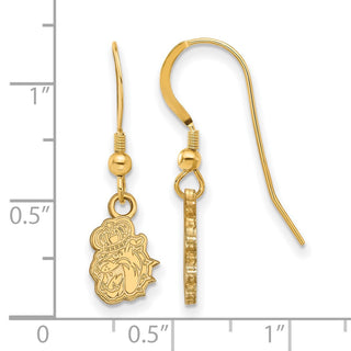 Sterling Silver Gold-plated LogoArt James Madison University Duke Dog Extra Small Dangle Wire Earrings