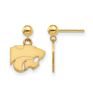 Sterling Silver Gold-plated LogoArt Kansas State University Wildcat Dangle Ball Post Earrings