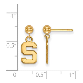 Sterling Silver Gold-plated LogoArt Michigan State University Letter S Dangle Ball Post Earrings
