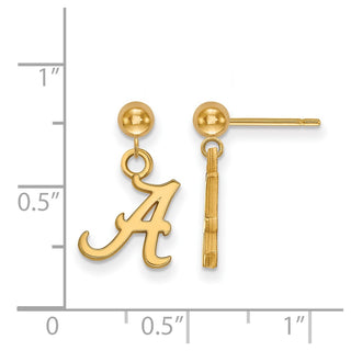 14k Gold LogoArt University of Alabama Letter A Dangle Ball Post Earrings