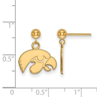 Sterling Silver Gold-plated LogoArt University of Iowa Hawk Dangle Ball Post Earrings