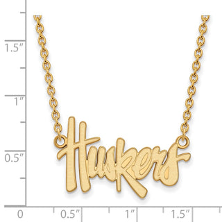 Sterling Silver Gold-plated LogoArt University of Nebraska Huskers Script Large Pendant 18 inch Necklace