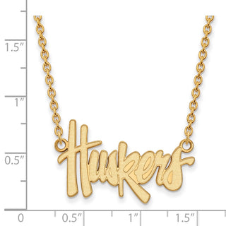 10k Gold LogoArt University of Nebraska Huskers Script Large Pendant 18 inch Necklace