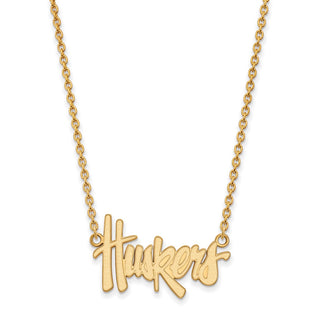 14k Gold LogoArt University of Nebraska Huskers Script Large Pendant 18 inch Necklace
