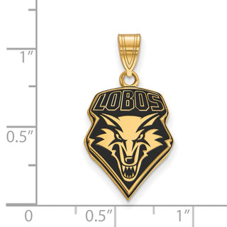 Sterling Silver Gold-plated LogoArt University of New Mexico Lobos Large Enameled Pendant