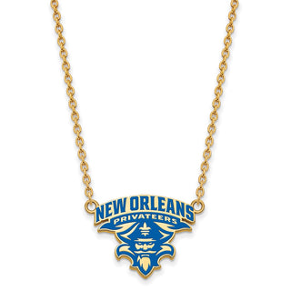Sterling Silver Gold-plated LogoArt University of New Orleans U-N-O Large Enameled Pendant 18 inch Necklace