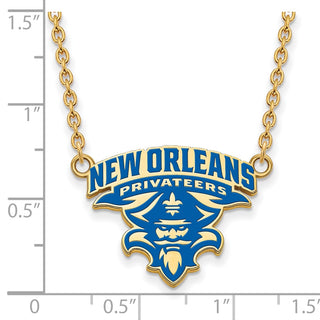 Sterling Silver Gold-plated LogoArt University of New Orleans U-N-O Large Enameled Pendant 18 inch Necklace