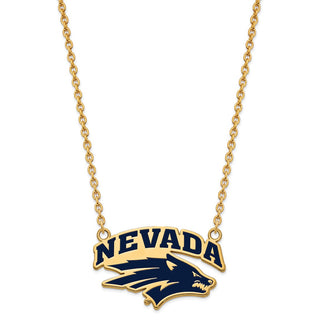 Sterling Silver Gold-plated LogoArt University of Nevada-Reno Large Enameled Pendant 18 inch Necklace