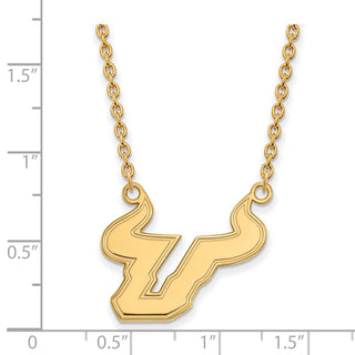 Sterling Silver Gold-plated LogoArt University of South Florida Bull Large Pendant 18 inch Necklace