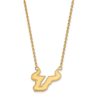Sterling Silver Gold-plated LogoArt University of South Florida Bull Large Pendant 18 inch Necklace