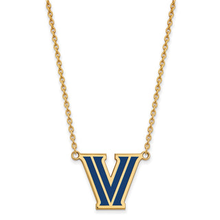 Sterling Silver Gold-plated LogoArt Villanova University Letter V Large Enameled Pendant 18 inch Necklace