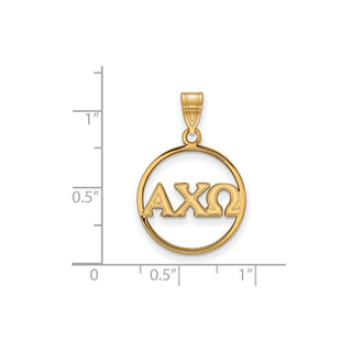 Sterling Silver Gold-plated LogoArt Alpha Chi Omega Sorority Greek Letters Large Circle Pendant