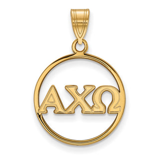 Sterling Silver Gold-plated LogoArt Alpha Chi Omega Sorority Greek Letters Large Circle Pendant