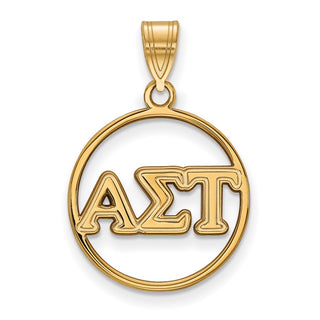 Sterling Silver Gold-plated LogoArt Alpha Sigma Tau Sorority Greek Letters Medium Circle Pendant