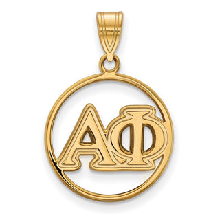 Sterling Silver Gold-plated LogoArt Alpha Phi Sorority Greek Letters Medium Circle Pendant