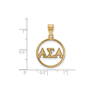 Sterling Silver Gold-plated LogoArt Alpha Sigma Alpha Sorority Greek Letters Small Circle Pendant