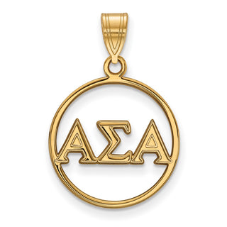 Sterling Silver Gold-plated LogoArt Alpha Sigma Alpha Sorority Greek Letters Small Circle Pendant