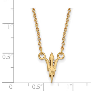 Sterling Silver Gold-plated LogoArt Arizona State University Pitchfork Small Pendant 18 inch Necklace