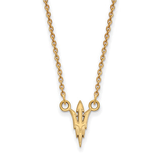 Sterling Silver Gold-plated LogoArt Arizona State University Pitchfork Small Pendant 18 inch Necklace