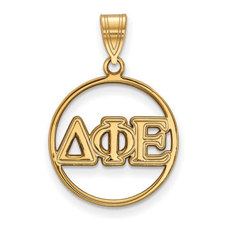 Sterling Silver Gold-plated LogoArt Delta Phi Epsilon Sorority Greek Letters Medium Circle Pendant