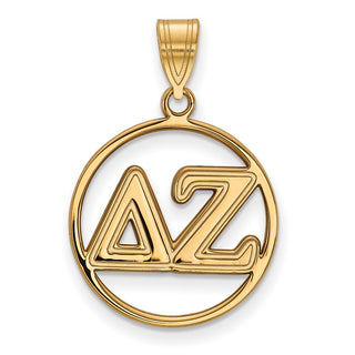 Sterling Silver Gold-plated LogoArt Delta Zeta Sorority Greek Letters Medium Circle Pendant