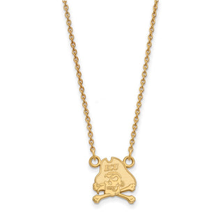 Sterling Silver Gold-plated LogoArt East Carolina University Pirate Small Pendant 18 inch Necklace GP011ECU-18