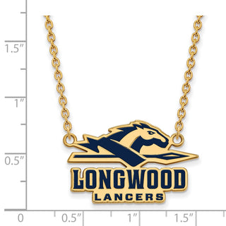 Sterling Silver Gold-plated LogoArt Longwood University Lancers Large Enameled Pendant 18 inch Necklace