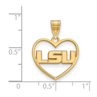 Sterling Silver Gold-plated LogoArt Louisiana State University L-S-U Heart Pendant