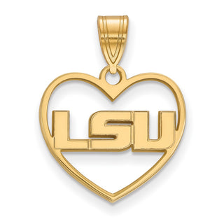 Sterling Silver Gold-plated LogoArt Louisiana State University L-S-U Heart Pendant