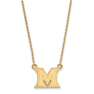 Sterling Silver Gold-plated LogoArt Miami University Ohio Letter M Small Pendant 18 inch Necklace