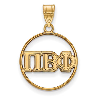 Sterling Silver Gold-plated LogoArt Pi Beta Phi Sorority Greek Letters Medium Circle Pendant